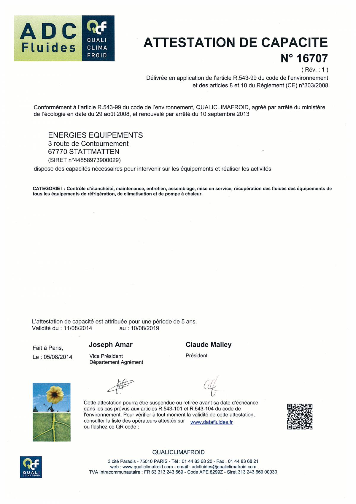 DOC00667720160511162647_001 | Energies Equipements Energies Equipements agréer à manipuler les fluides frigorigènes Hœnheim 0
